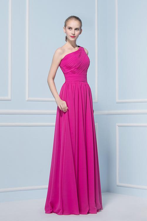  A-line One Shoulder Sleeveless Pleated Long Bridesmaid Dress