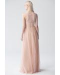 Blush Sleeveless V Neck A-line Tulle Bridesmaid Dress