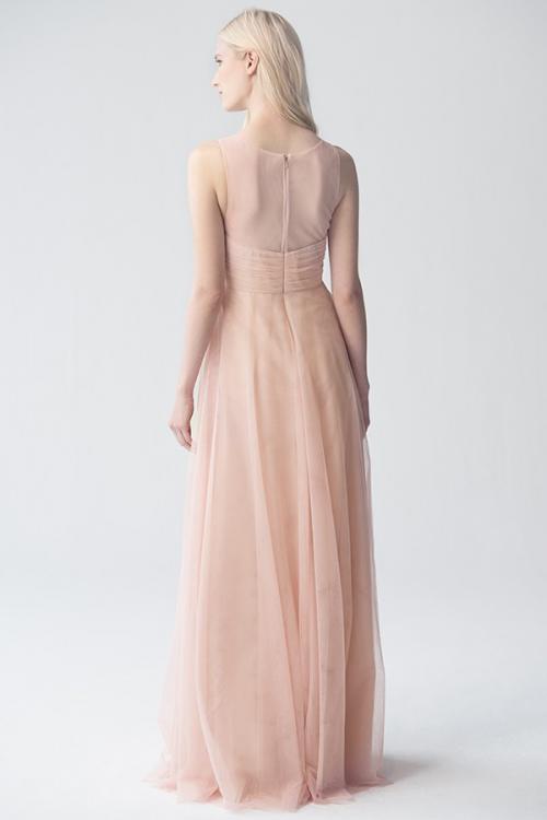 Blush Sleeveless V Neck A-line Tulle Bridesmaid Dress