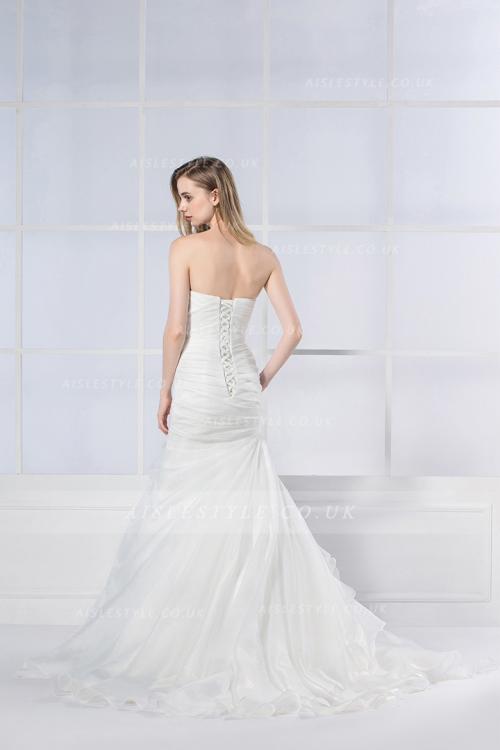  Trumpet/Mermaid Strapless Cascading Ruffles Long Wedding Dresses