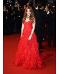 Elegant Red Ball Gown Ruffles Skirt Long Red Tulle Prom Dress 