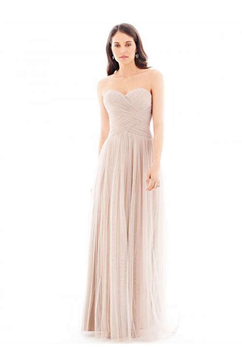 Classical Blush Strapless Sweetheart Pleated Tulle Bridesmaid Dress 