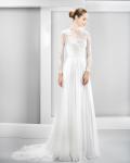 A-line Jewel Neck Lace Bodice Chiffon Wedding Dress 