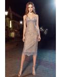  Sheath/Column Spaghetti Straps Sweetheart Sleeveless Lace Tea-length Short Cocktail Dresses with Lace-up Back