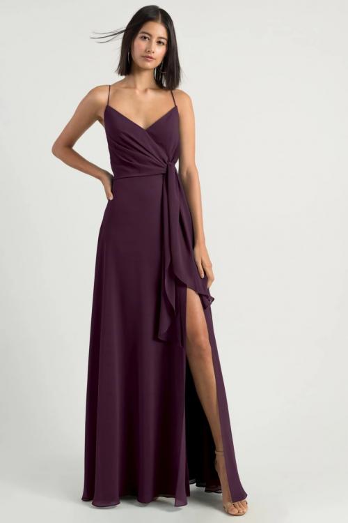 Simple Spaghetti Straps Sleeveless Empire Waist Split Floor-length Long Chiffon Bridesmaid Dresses