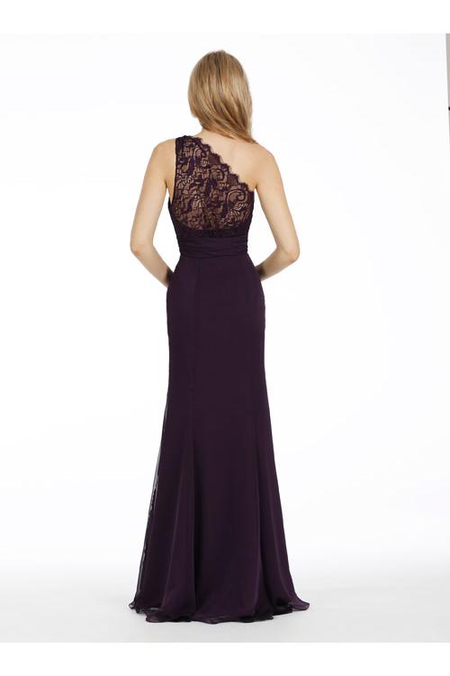 Exquisite Sleeveless One Shoulder Lace Top Long Chiffon Sheath Bridesmaid Dress 