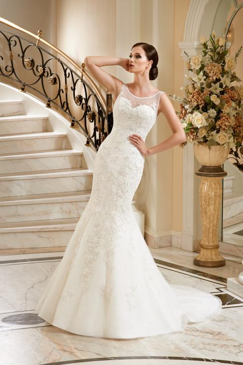 Sexy Trumpet/Mermaid Illusion Sleeveless Beading&Sequins Lace Sweep/Brush Train Tulle Wedding Dresses 