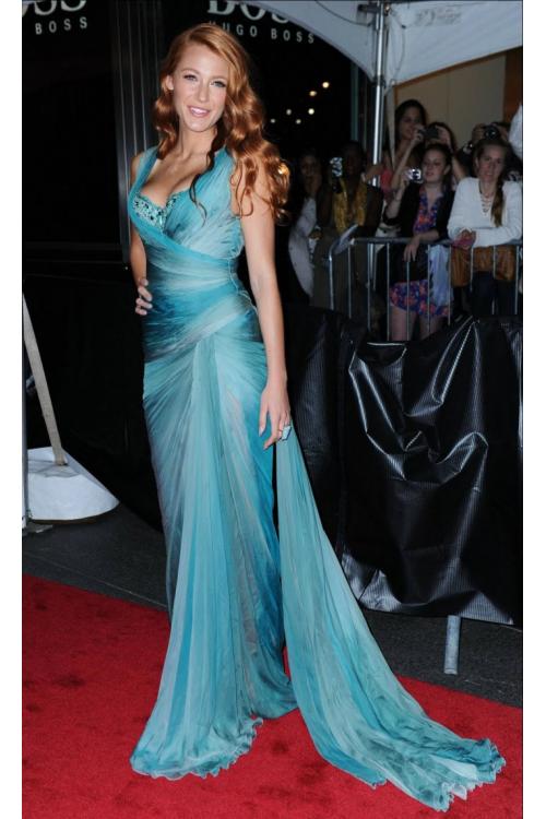 Blake Lively Best Dressed Party Long Tight Chiffon Prom Dress with Beading 