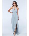  A-line Halter Neckline Sleeveless Split Floor-length Long Chiffon Bridesmaid Dresses