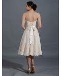 Short Strapless Sweetheart Lace overlay Satin Knee Length Wedding Dress with Ribbon 
