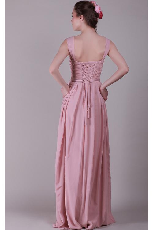 Chiffon Lace-up Sleeveless Natural Floor-length Bridesmaid Dresses