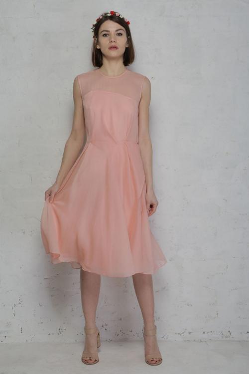  A-line Jewel Sleeveless Knee-length Long Chiffon Bridesmaid Dress 