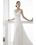 Simple Sheath/Column Straps V-neck Beading&Crystal Lace Ruching Sweep/Brush Train Chiffon Wedding Dresses 
