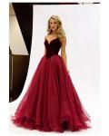Elegant Sweetheart Princess Ball Gown Basque Wasit Long Burgundy Tulle Prom Dress 