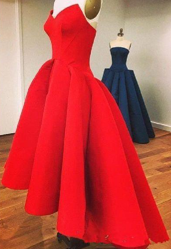 Red Princess High Low Pleated Satin Prom Dress