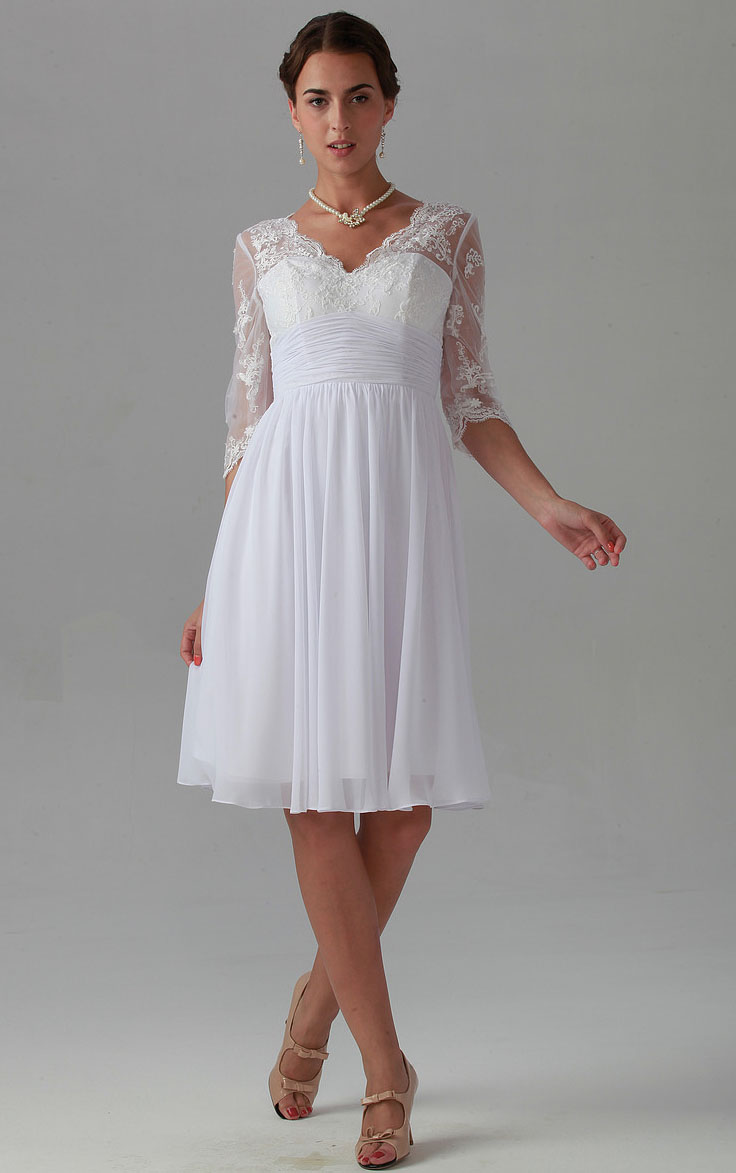 Zipper V-neck Lace Knee-length Natural Bridesmaid Dresses