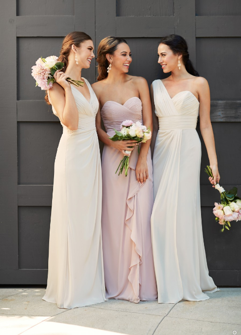 Blush A-line Strapless Sweetherat Pleated Long Chiffon Bridesmaid Dress