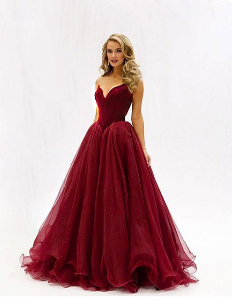 A-line Princess Strapless V-neck Floor-length Long Prom Dress