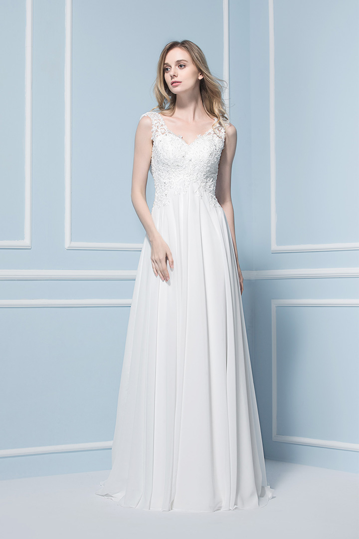 Elegant V-neck Sequin Lace Sweep/Brush Train Chiffon Wedding Dresses