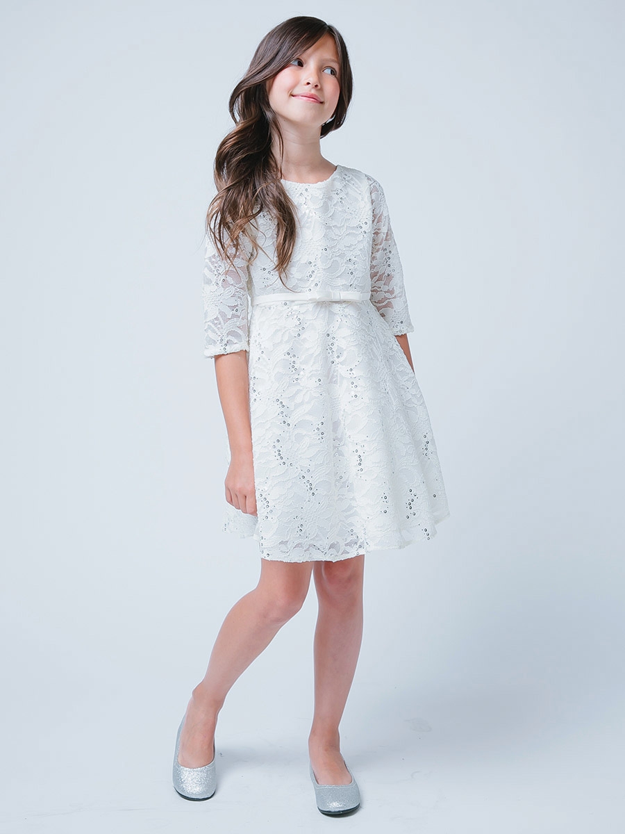 Knee-length Half sleeves Sequins Lace Flowergirl Dresses
