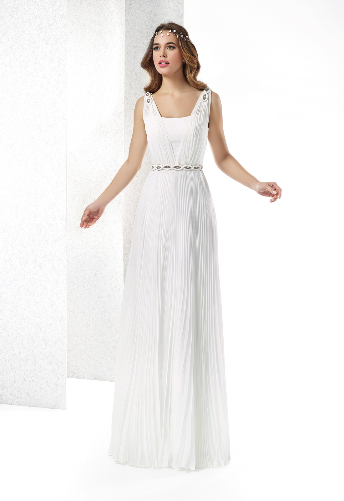 Simple Sheath/Column Straps Beading Ruching Sweep/Brush Train Chiffon Wedding Dresses